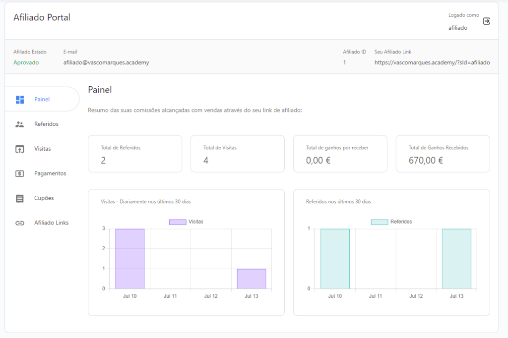 Imagem de portal de afiliados da plataforma vasco marques digital academy